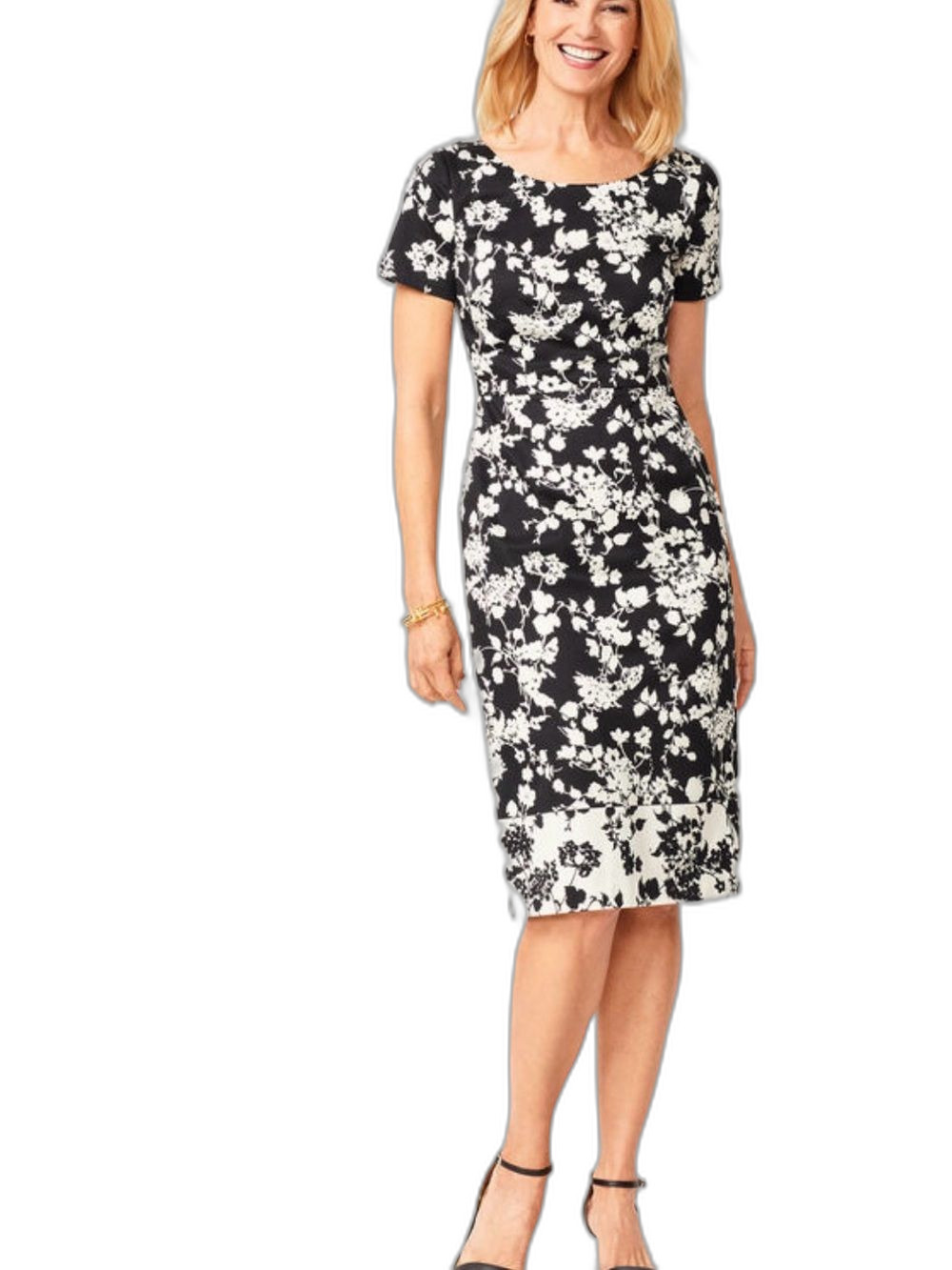 Talbots Classic Black and White Floral bateau cotton Dress Size 10